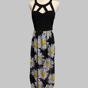 Ruby Rod Y2K Black Daisy Maxi Semi Sheer Cottagecore Coquette Beachy Dress M